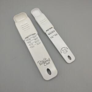2 Pampered Chef Adjustable Measuring Spoons Tablespoon & Teaspoon Beige/White
